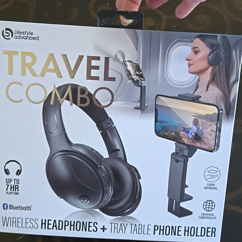 NIB Wireless headphones + tray table phone holder